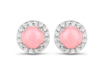1.36 Carat Genuine Pink Opal And White Topaz .925 Sterling Silver Earrings