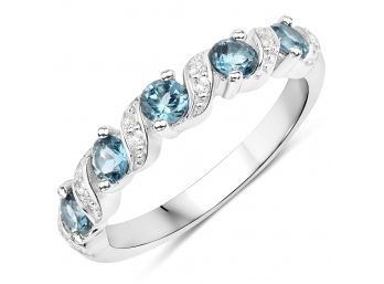 0.74 Carat Genuine London Blue Topaz And White Topaz .925 Sterling Silver Ring