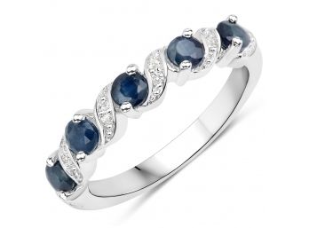0.64 Carat Genuine Blue Sapphire And White Topaz .925 Sterling Silver Ring