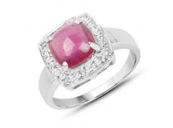 3.31 Carat Ruby And White Topaz .925 Sterling Silver Ring