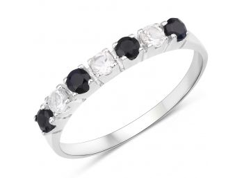 0.56 Carat Genuine Black Sapphire And White Topaz .925 Sterling Silver Ring