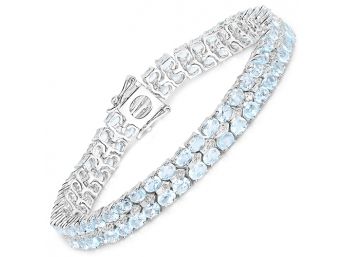 17.22 Carat Genuine Blue Topaz And White Diamond .925 Sterling Silver Bracelet