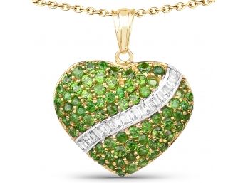 14K Yellow Gold Plated 4.51 Carat Genuine Chrome Diopside And White Topaz .925 Sterling Silver Pendant