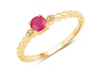 0.31 Carat Genuine Ruby And White Diamond 14K Yellow Gold Ring
