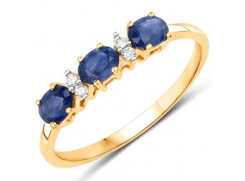 0.70 Carat Genuine Blue Sapphire And White Diamond 10K Yellow Gold Ring