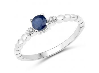 0.28 Carat Genuine Blue Sapphire And White Diamond 14K White Gold Ring