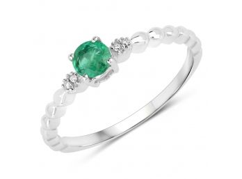 0.24 Carat Genuine Zambian Emerald And White Diamond 14K White Gold Ring