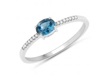 0.44 Carat Genuine London Blue Topaz And White Diamond 14K White Gold Ring