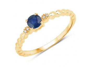 0.28 Carat Genuine Blue Sapphire And White Diamond 14K Yellow Gold Ring