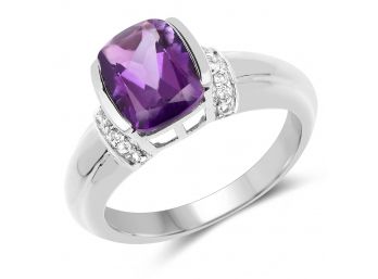 1.52 Carat Genuine Amethyst And White Topaz .925 Sterling Silver Ring