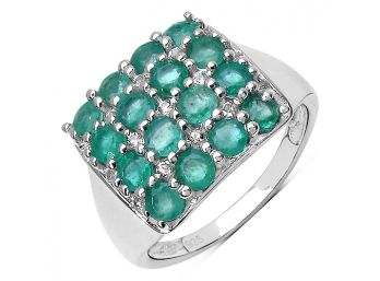 1.83 Carat Genuine Zambian Emerald And White Topaz .925 Sterling Silver Ring