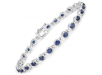 5.00 Carat Genuine Blue Sapphire .925 Sterling Silver Bracelet