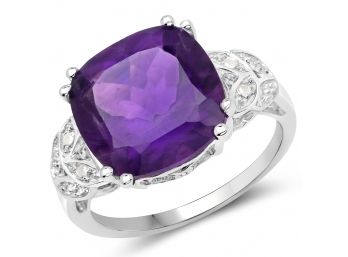 5.71 Carat Genuine Amethyst And White Topaz .925 Sterling Silver Ring
