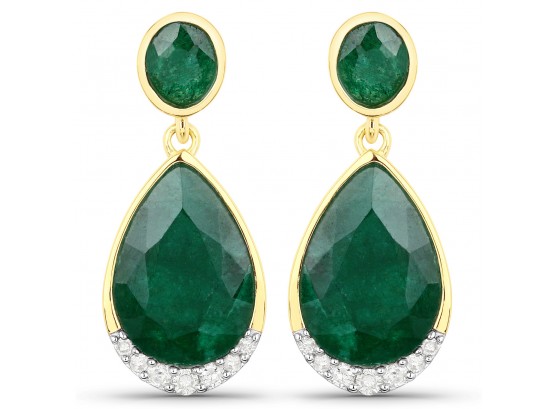 6.10 Carat Emerald And White Diamond .925 Sterling Silver Earrings