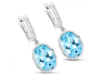 15.13 Carat Genuine Blue Topaz And White Diamond .925 Sterling Silver Earrings