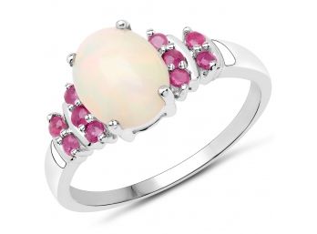 2.04 Carat Ethiopian Opal And Ruby .925 Sterling Silver Ring