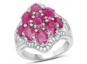 4.72 Carat Genuine Ruby And White Zircon .925 Sterling Silver Ring