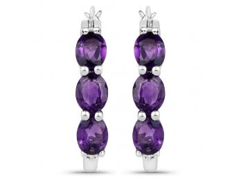 2.05 Carat Genuine Amethyst And White Diamond .925 Sterling Silver Earrings
