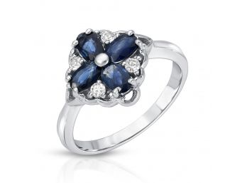1.20 Carat Genuine Blue Sapphire And White Topaz .925 Sterling Silver Ring
