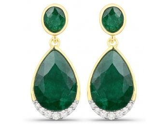 6.10 Carat Emerald And White Diamond .925 Sterling Silver Earrings