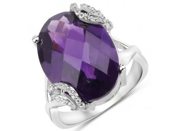 10.44 Carat Genuine Amethyst And White Topaz .925 Sterling Silver Ring