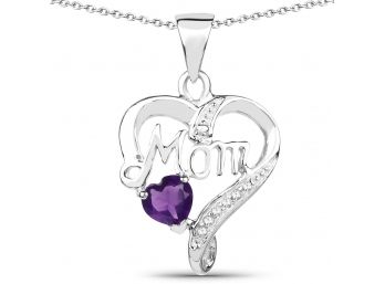 0.47 Carat Genuine Amethyst And White Topaz .925 Sterling Silver Pendant