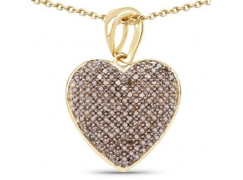 14K Yellow Gold Plated 0.68 Carat Genuine Champagne Diamond .925 Sterling Silver Heart Shape Pendant