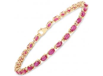 14K Yellow Gold Plated 7.00 Carat Ruby .925 Sterling Silver Bracelet