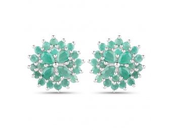 2.32 Carat Genuine Emerald .925 Sterling Silver Earrings