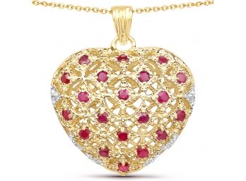 14K Yellow Gold Plated 1.00 Carat Genuine Ruby .925 Sterling Silver Pendant