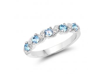 0.64 Carat Genuine Swiss Blue Topaz And White Topaz .925 Sterling Silver Ring