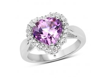 3.53 Carat Genuine  Amethyst And White Topaz .925 Sterling Silver Ring