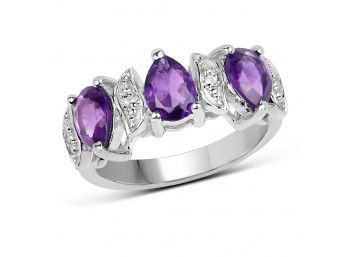 2.05 Carat Genuine Amethyst And White Topaz .925 Sterling Silver Ring