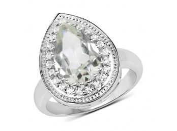 2.74 Carat Genuine Green Amethyst And White Topaz .925 Sterling Silver Ring