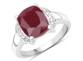 4.05 Carat Ruby And White Topaz .925 Sterling Silver Ring