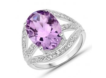 4.79 Carat Genuine Amethyst And White Topaz .925 Sterling Silver Ring