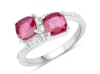 2.38 Carat Ruby And White Topaz .925 Sterling Silver Ring