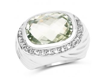 11.12 Carat Genuine Green Amethyst And White Topaz Brass Ring  DO NOT USE_BRASS