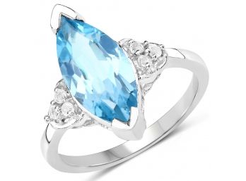 3.78 Carat Genuine Swiss Blue Topaz And White Topaz .925 Sterling Silver Ring