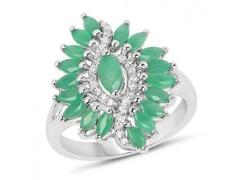 1.63 Carat Genuine Emerald And White Zircon .925 Sterling Silver Ring