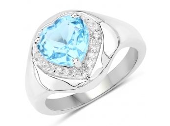 2.23 Carat Genuine Swiss Blue Topaz And White Topaz .925 Sterling Silver Ring