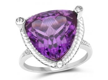 8.29 Carat Genuine Amethyst And White Topaz .925 Sterling Silver Ring