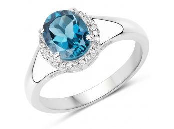 2.13 Carat Genuine London Blue Topaz And White Topaz .925 Sterling Silver Ring