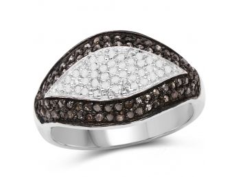 0.50 Carat Genuine Champagne Diamond And White Diamond .925 Sterling Silver Ring