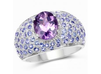 4.21 Carat Genuine Amethyst And Tanzanite .925 Sterling Silver Ring