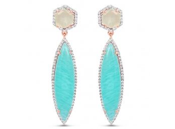 14K Rose Gold Plated 17.14 Carat Genuine Amazonite, Prehnite And White Topaz .925 Sterling Silver Earrings