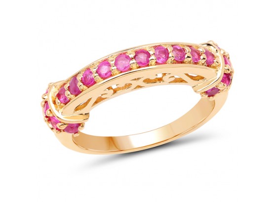 14K Yellow Gold Plated 0.90 Carat Genuine Ruby .925 Sterling Silver Ring