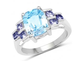 4.10 Carat Genuine Blue Topaz And Tanzanite .925 Sterling Silver Ring