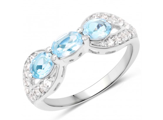 1.71 Carat Genuine Blue Topaz And White Topaz .925 Sterling Silver Ring, Size 6.00