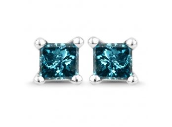 0.58 Carat Genuine Blue Diamond 14K White Gold Earrings